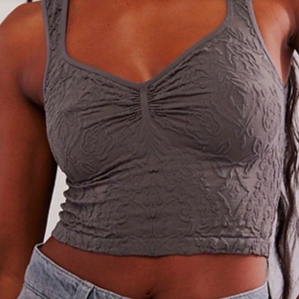 Free People Cami XS / S Grey Take Me Home Seamless Textured STRETCHY NWOT